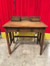 Vintage Quaint Furniture Mission Style Tiger Oak Writing Table w/ Letter Compartments & Drawer. See