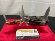 Pair of Vintage Buck Folding Pocket Knives, models 373 Trio & 500 Duke