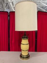 Vintage Painted Brass Table Lamp w/ Cream Cloth Shade. Tested, Works. See pics.