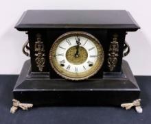 Heavy Slate Gilbert Mantle Clock - Complete, 15½"x6"x10"