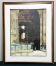 Hsing-Hua Chang Watercolor - Time At Union Station, Framed W/ Glass, 30"x36