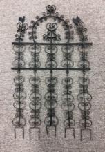 Hand Forged Wrought Iron Utensil Rack W/ Ornate Scroll Work & Birds, 24"x42