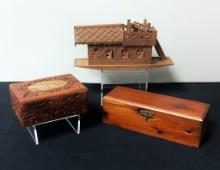 Vintage Wooden Box W/ Lid - Kansas City Mo.;     Carved Inlaid Box;     Won