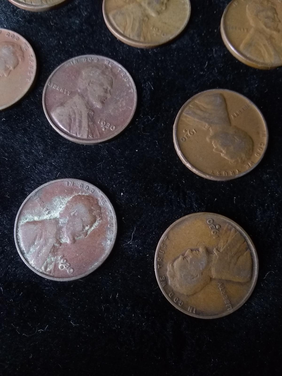 Coin-(9) 1930 D Pennies