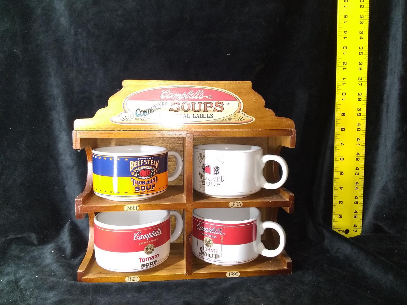 Novelty Campbell's Soup Mugs and Wooden Storage Box
