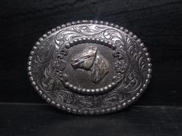 Nocona Silver Tone Belt Buckle with Horse Head