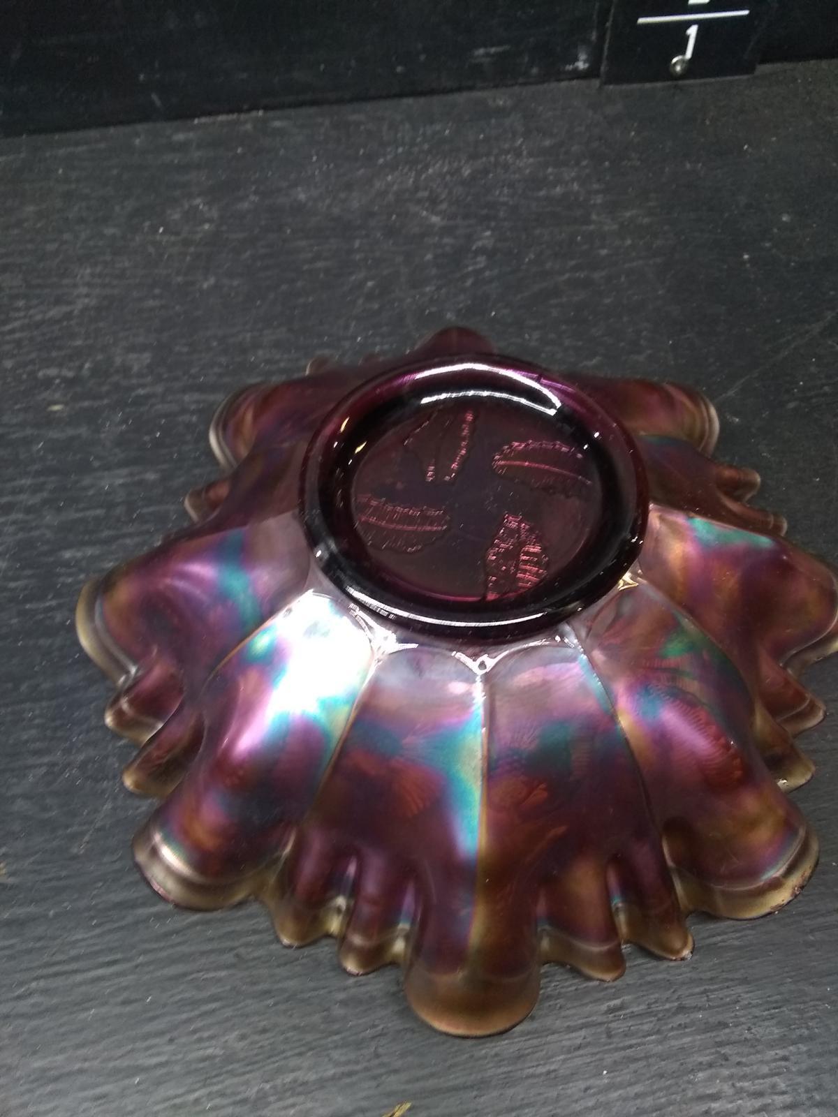 Antique Carnival Glass Ruffled Edge Bowl