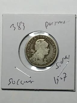 Portugal 1927  Silver 50 Centavos Coin