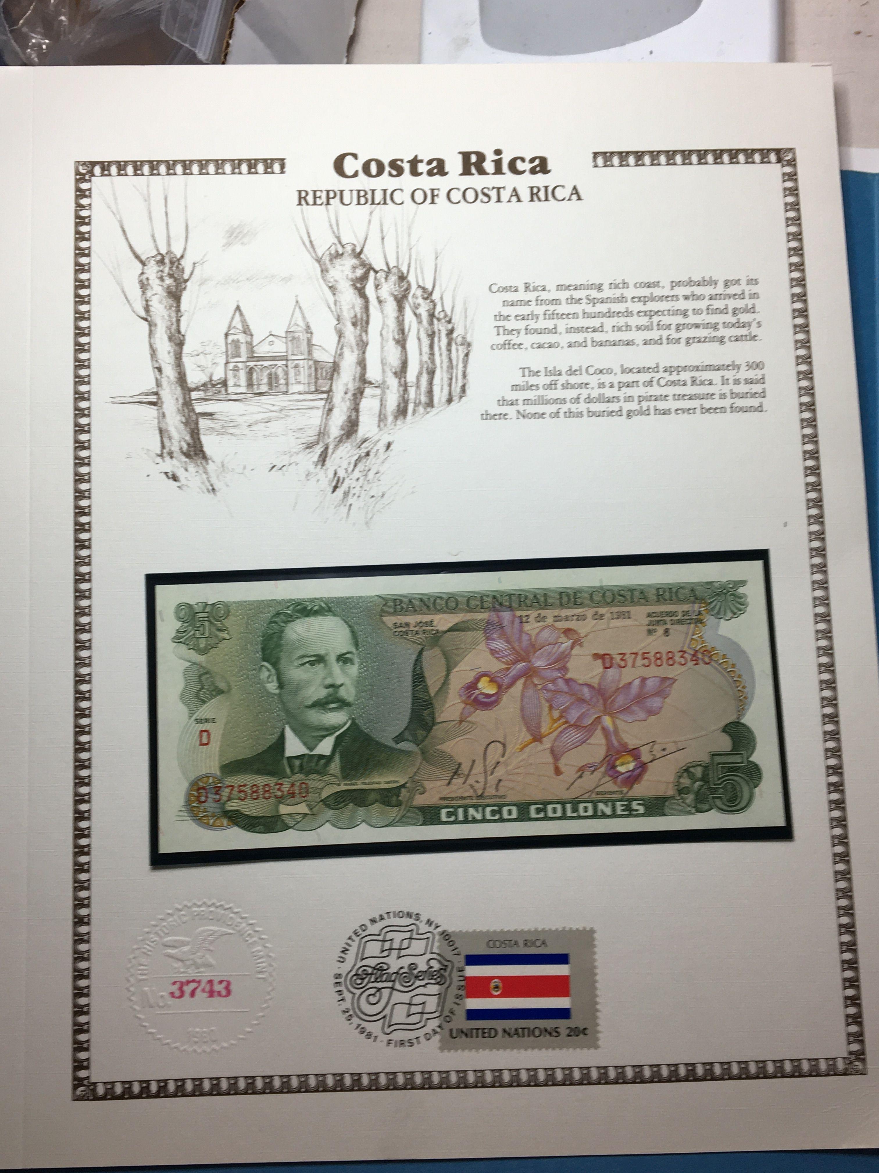Costa Rica And Egypt Crisp Currecny Collection Cinco Colognes And 1 Pound Vintage