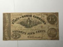 1863 State North Carolina Confederate 75 Cent Note 