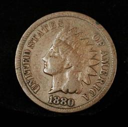 PQ for the grade 1880 Indian Cent 1c Pleasing chocolate brown color Grades f+