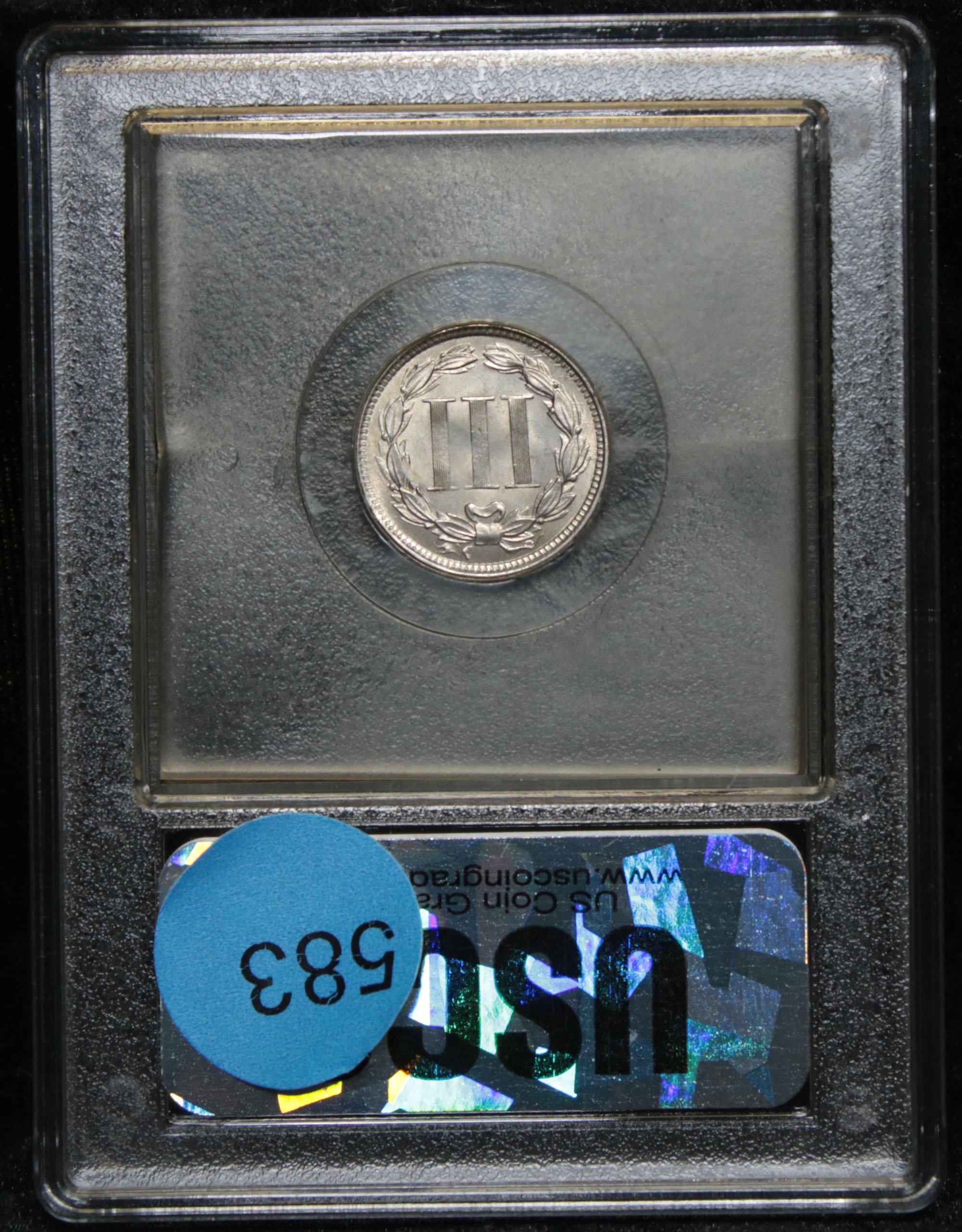 ***Auction Highlight*** 1865 3 Cent Copper Nickel 3cn Graded GEM+ Unc by USCG (fc)