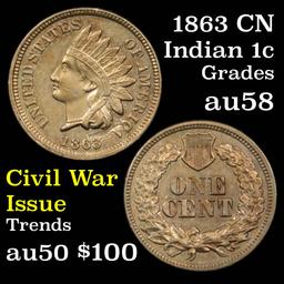 1863 CN Indian Cent 1c Grades Choice AU/BU Slider