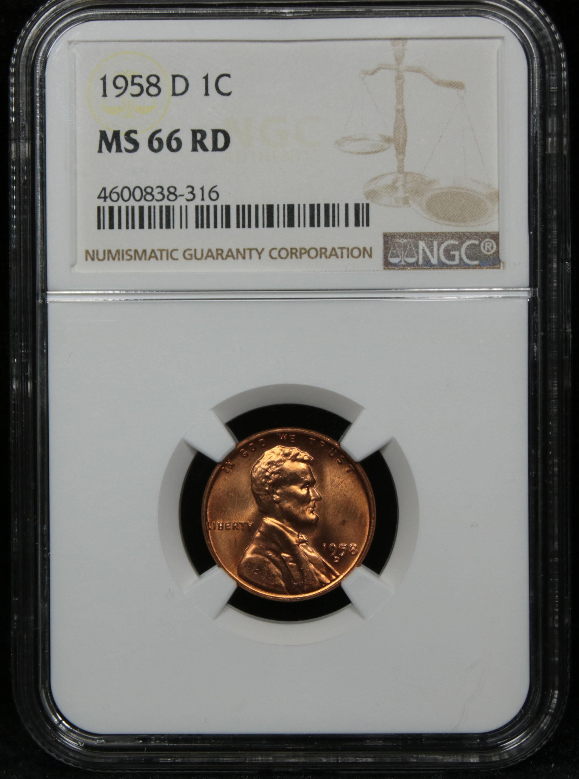 NGC 1958-d Lincoln Cent 1c Graded ms66 RD By NGC