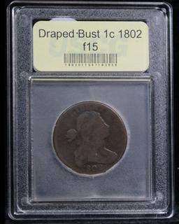 ***Auction Highlight*** 1802 Draped Bust Large Cent 1c Graded f+ by USCG (fc)