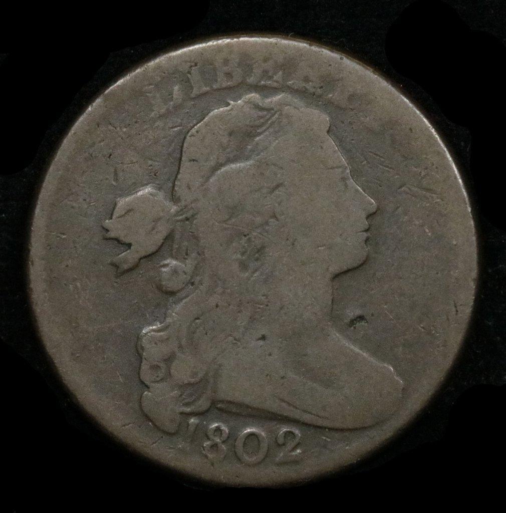 ***Auction Highlight*** 1802 Draped Bust Large Cent 1c Graded f+ by USCG (fc)