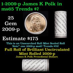 Full Roll of 2009-p James K Polk Presidential $1 Coin Rolls in OriginalDunbar Wrapper. 25 coins in t