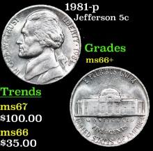 1981-p Jefferson Nickel 5c Grades GEM++ Unc