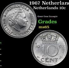 1967 Netherlands 10 Cents KM# 182 Grades GEM Unc
