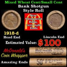 Lincoln Wheat Cent 1c Mixed Roll Orig Brandt McDonalds Wrapper, 1918-d end, Wheat other end