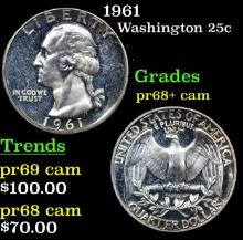 Proof 1961 Washington Quarter 25c Grades GEM++ Proof Cameo