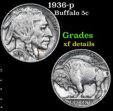 1936-p Buffalo Nickel 5c Grades xf details