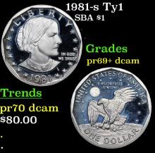 Proof 1981-s Ty1 Susan B. Anthony Dollar $1 Grades GEM++ Proof Deep Cameo