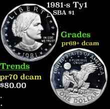 Proof 1981-s Ty1 Susan B. Anthony Dollar $1 Grades GEM++ Proof Deep Cameo