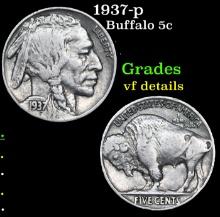 1937-p Buffalo Nickel 5c Grades vf details