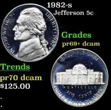 Proof 1982-s Jefferson Nickel 5c Grades GEM++ Proof Deep Cameo