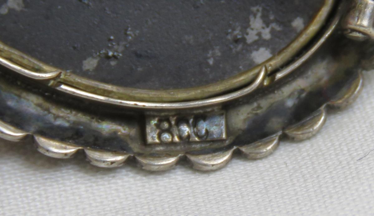 Antique Pietra Dura 800 Silver Brooch