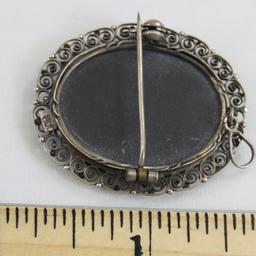 Antique Pietra Dura 800 Silver Brooch/Pendant