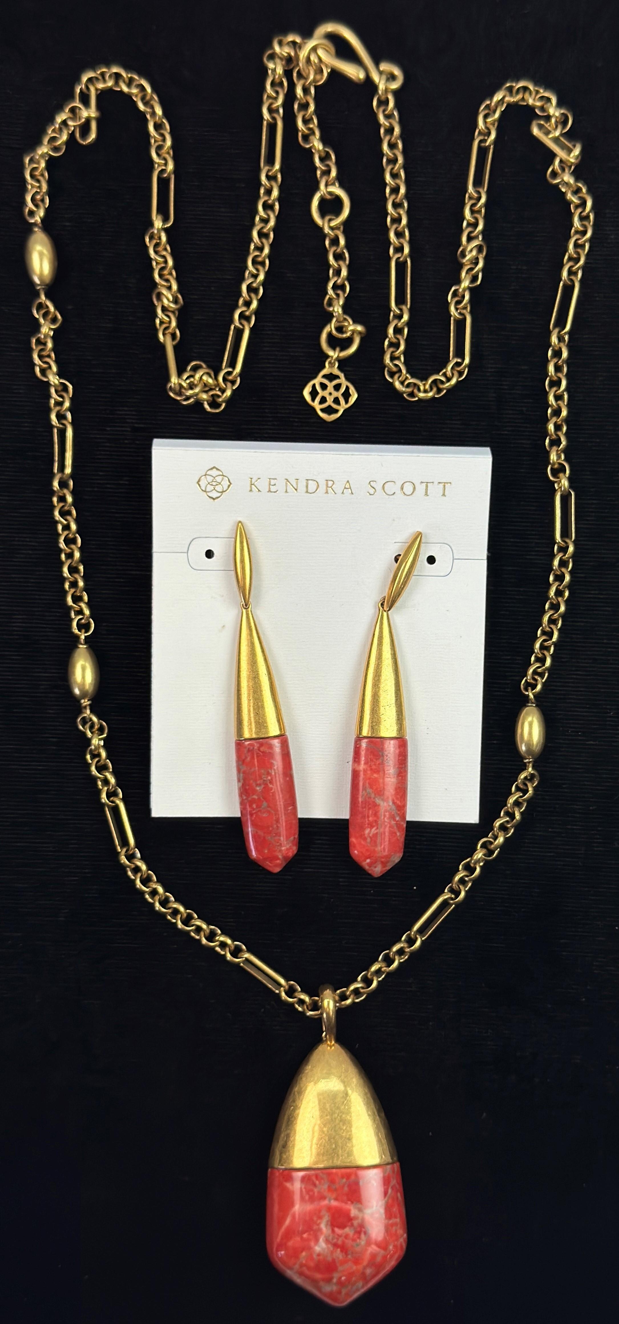 Estate Kendra Scott gold-tone jasper necklace & earring set