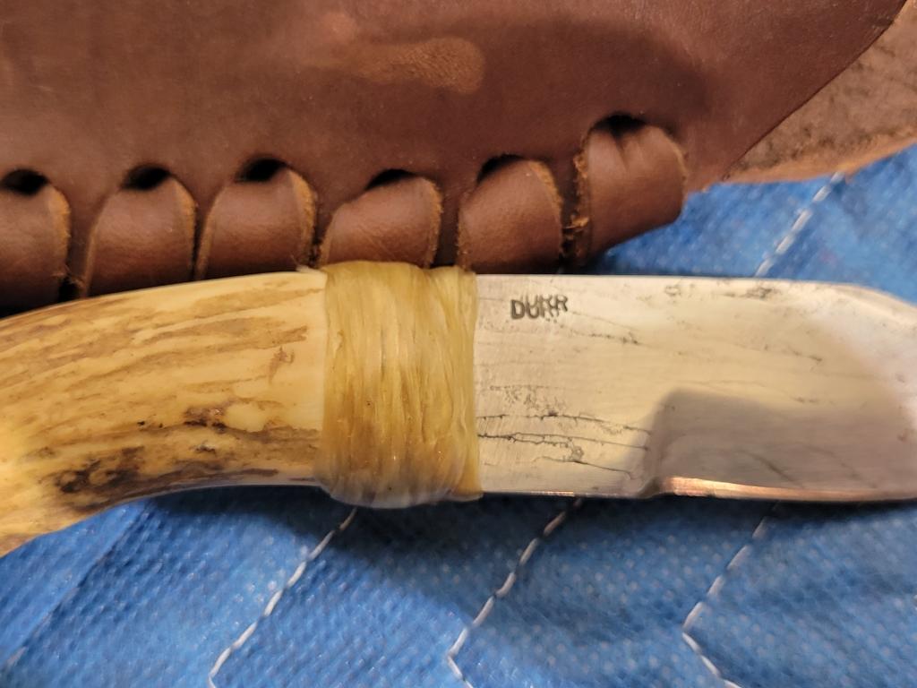 Custom-made Durr Stag handled 7” knife w/sheath