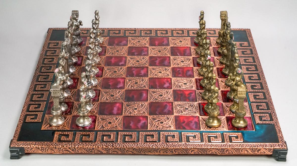 Italian Brevettato Cast  Chessmen w/ Metal Embossed Board