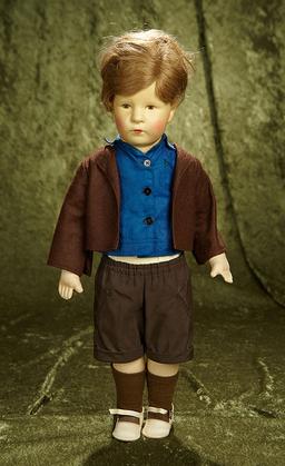 20" German pouty-faced character boy by Kathe Kruse. $400/500