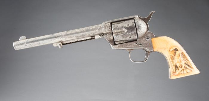 Fantastic, New York engraved, Colt SAA Revolver, .44-40 caliber, SN 51184, etched panel with carved