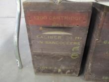 Wooden box of 1200 Ball 30 M1 cartridges in bandoleers