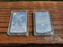 2 1 Ounce 999 German Silver Nazi German Bars In Protective Cases Swastika Eagle