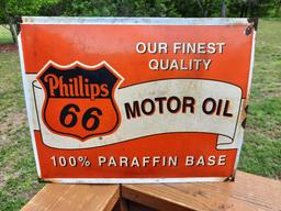 Porcelain Phillips 66 Motor Oil 100% Paraffin Base Dealer Sign
