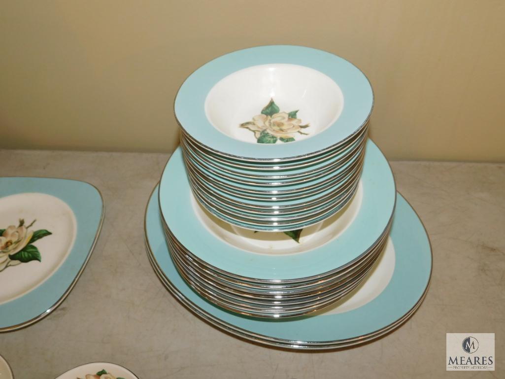 Lifetime China Semi Vitreous Turquoise Dinnerware Set Magnolia Design