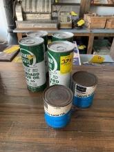 4 Full Quaker State Outboard Motor Oil Cans & 2 Full Craftsman Chainsaw Oil Cans