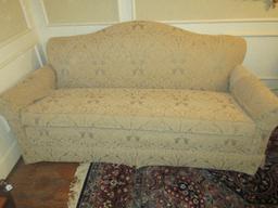 Formal Camel Back Classic Style Sofa Couch w/Rolled Arms Pleated Skirt Damask Victorian