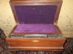 Antique Mahogany Travel Portable Writing Box Desk Writing Slope w/Interior Storage &