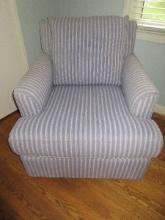 Jackie's Interiors Oversized Lounge Arm Chair Wedgewood Blue Striped Upholstery-36"H x 33"W