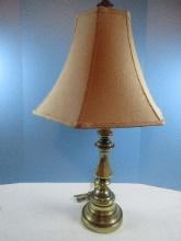 Brass Candlestick 32" Table Lamp w/Brown Panel Shade