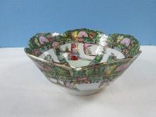 Japanese Porcelainware Hand Decorated in Macau Footed Lotus Flower Form 8" Bowl