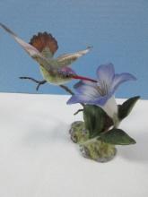 Maruri USA Fine Porcelain & Bronze Studio Design Violet-Crowned Hummingbird w/Gentian