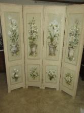4 Panel Floral Room Divider/Privacy Screen Traditional Design- 70 1/2"H x 16"