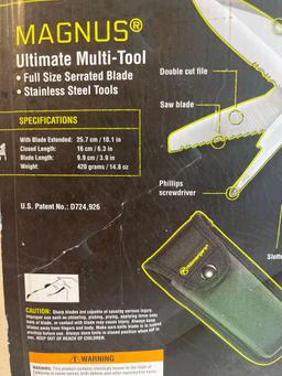 Kilimanjaro multi-tool and LED flashlight set with carrying case and batteries. New in packaging....